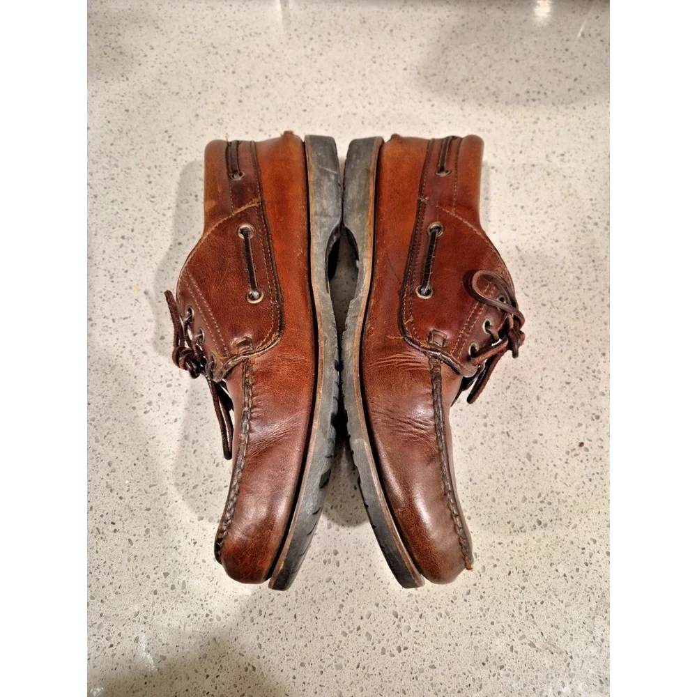 ECCO Shoes Mens 10.5 Casual Boat Brown Leather Lace Up Low Moc Toe Slip On